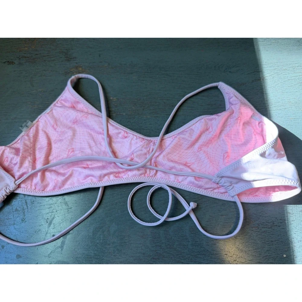 Volcom Womens Pink Lace Up Back Bralette Bikini Top Size XXL O0111703